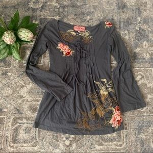 JOHNNY WAS LA crane roses bell sleeve with pockets top